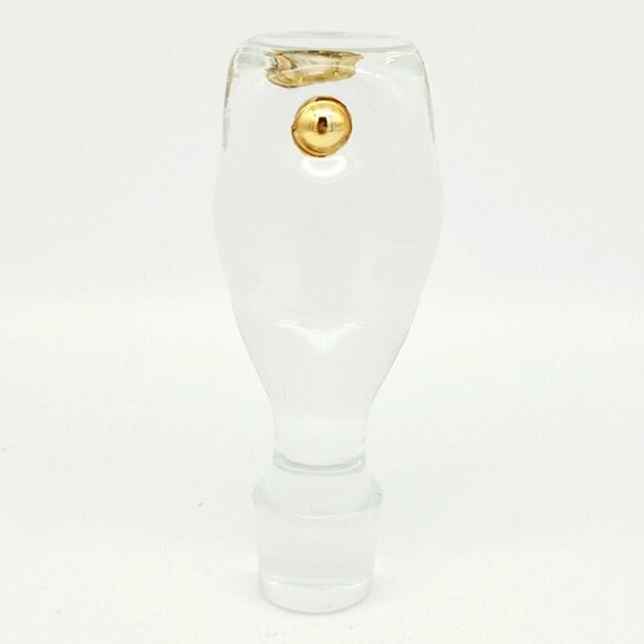 Vtg MCM Glass Decanter Stopper Bottle Topper Clear Gold Button Detail 4.25" Tall - Picture 1 of 12